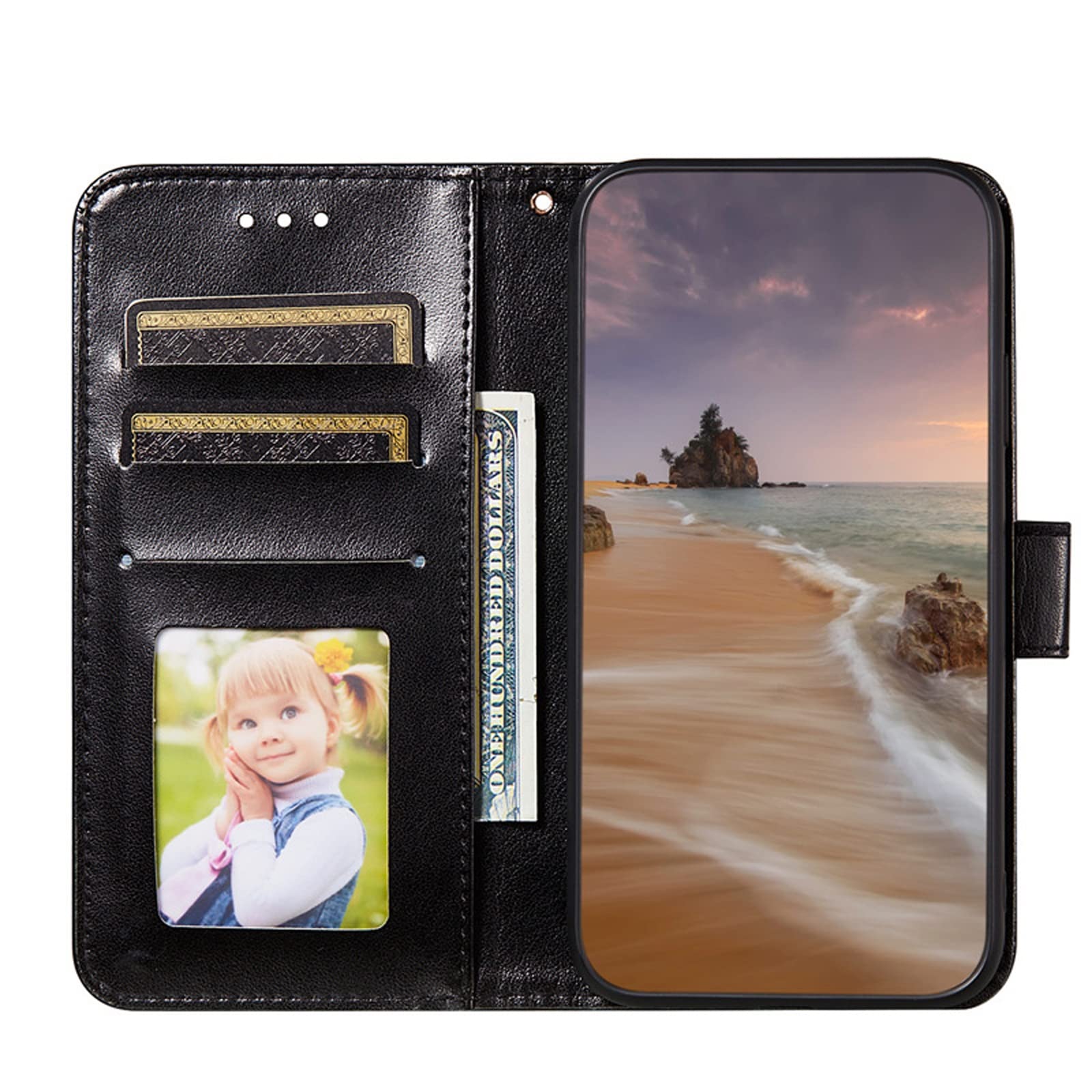 LTL Etui na telefon do iPhone 13 Mini/13/13 Pro/13 Pro Max, skórzane etui z klapką z przegródkami na karty, etui na telefon, magnetyczne zamknięcie, czarne, 13 mini 5,4 cala