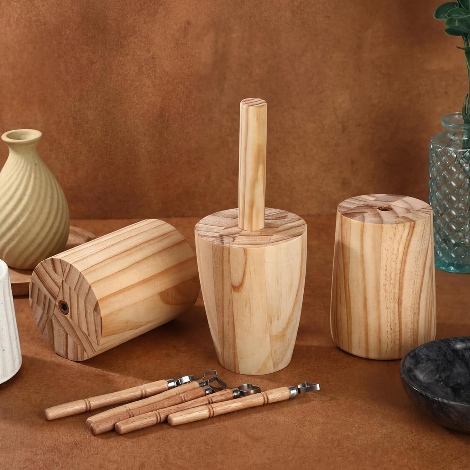 Ferrochef 8 Pack Cup Pottery Molds Clay Tools Set Wooden Sculpture Scraper Pottery Carving Tool Cup Handle Shape Clay Cutters for DIY Mug Vase Art Making, 17, 15, 12oz