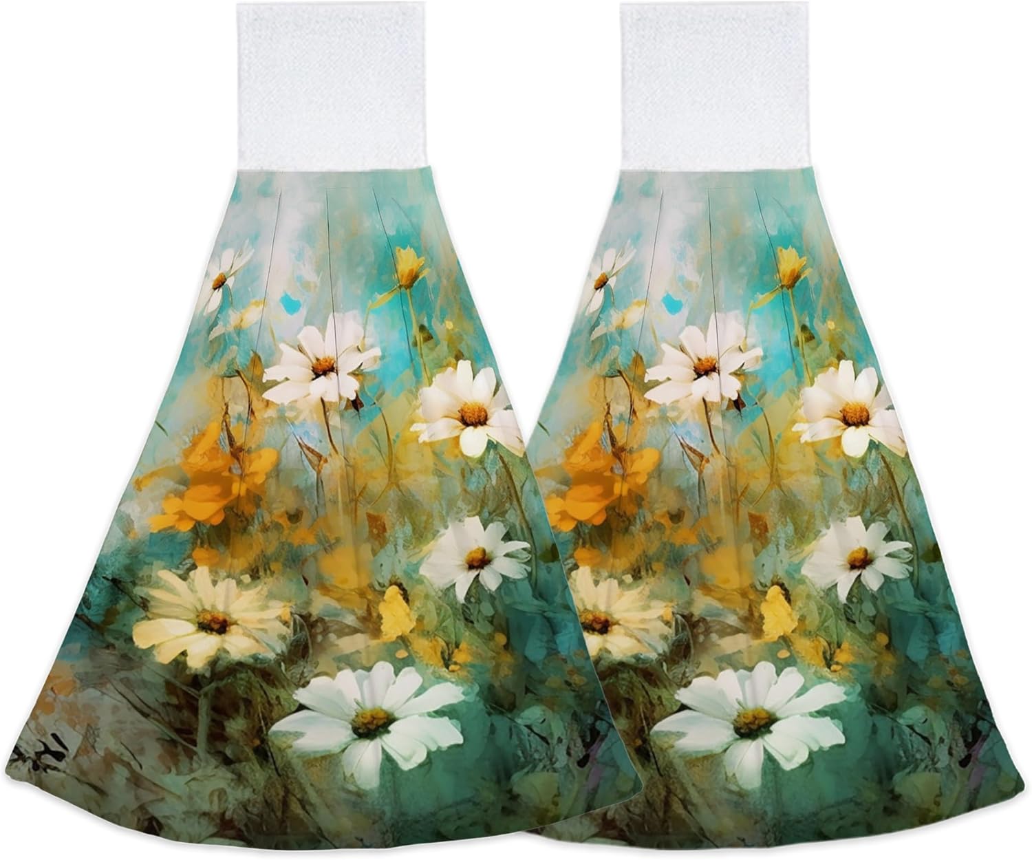 Elightvap Watercolor Daisy Flower Hanging Kitchen Towels Hand Tie Towel Set of 2 Fast Drying Dish Tea Towels for Bathroom Toilet Gym Decor