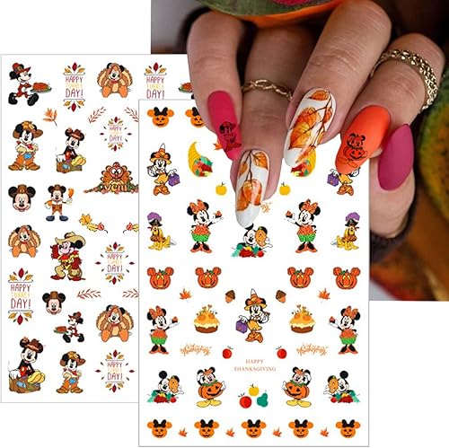 Miniatura 4 de 12 hojas de calcomanías de arte de uñas de hojas de arce de dibujos animados, calcomanías autoadhesivas 3D, calabazas de otoño, diseños de
