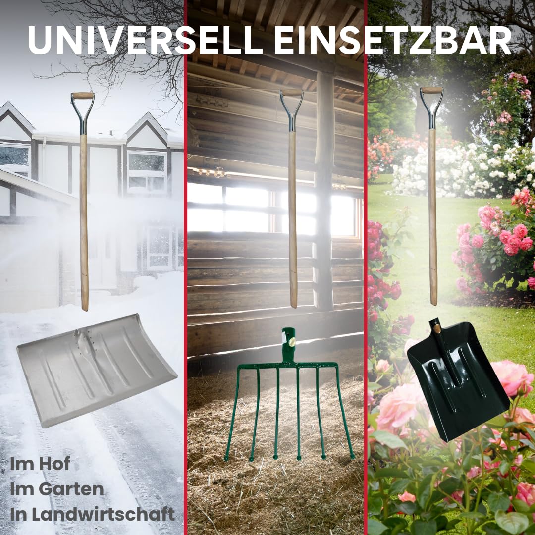 Holzstiele mit Metal, Schaufelstiel, Holzstiel, D Griff Für Spaten, Spatenstiel aus Bochenholz, Ersatzstiele Sehr Stark, Holzstiele für Gartengeräte - 3 STK.