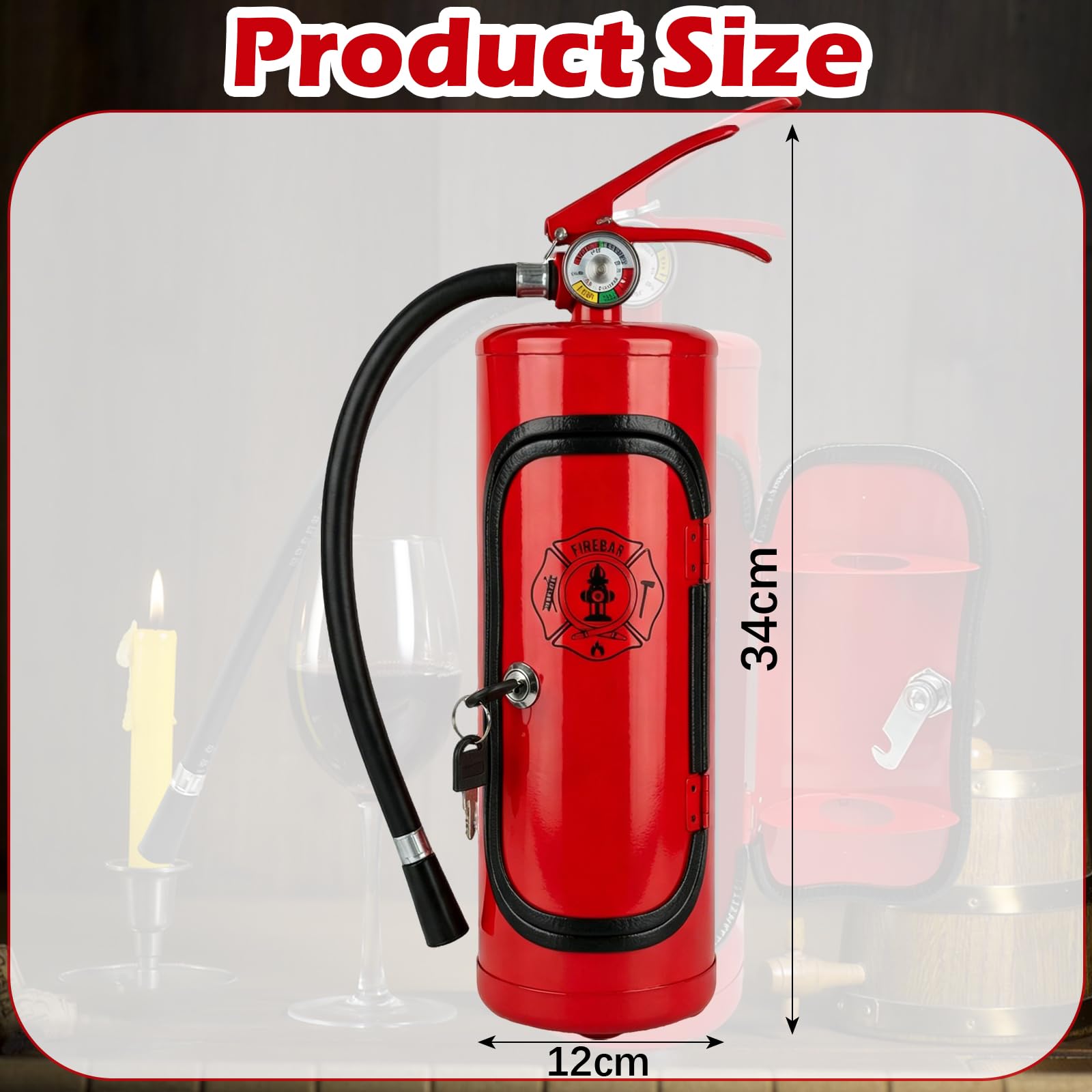 Feuerlöscher Weinschrank, Mobile Bar, Neuheit für Liebenden Feuerwehrmann, Wein Aufbewahrungsboxen, Handgefertigte -Geschenk for Whisky-Liebhaber und Feuerwehrleute（Es ist innen leer） (Rot)