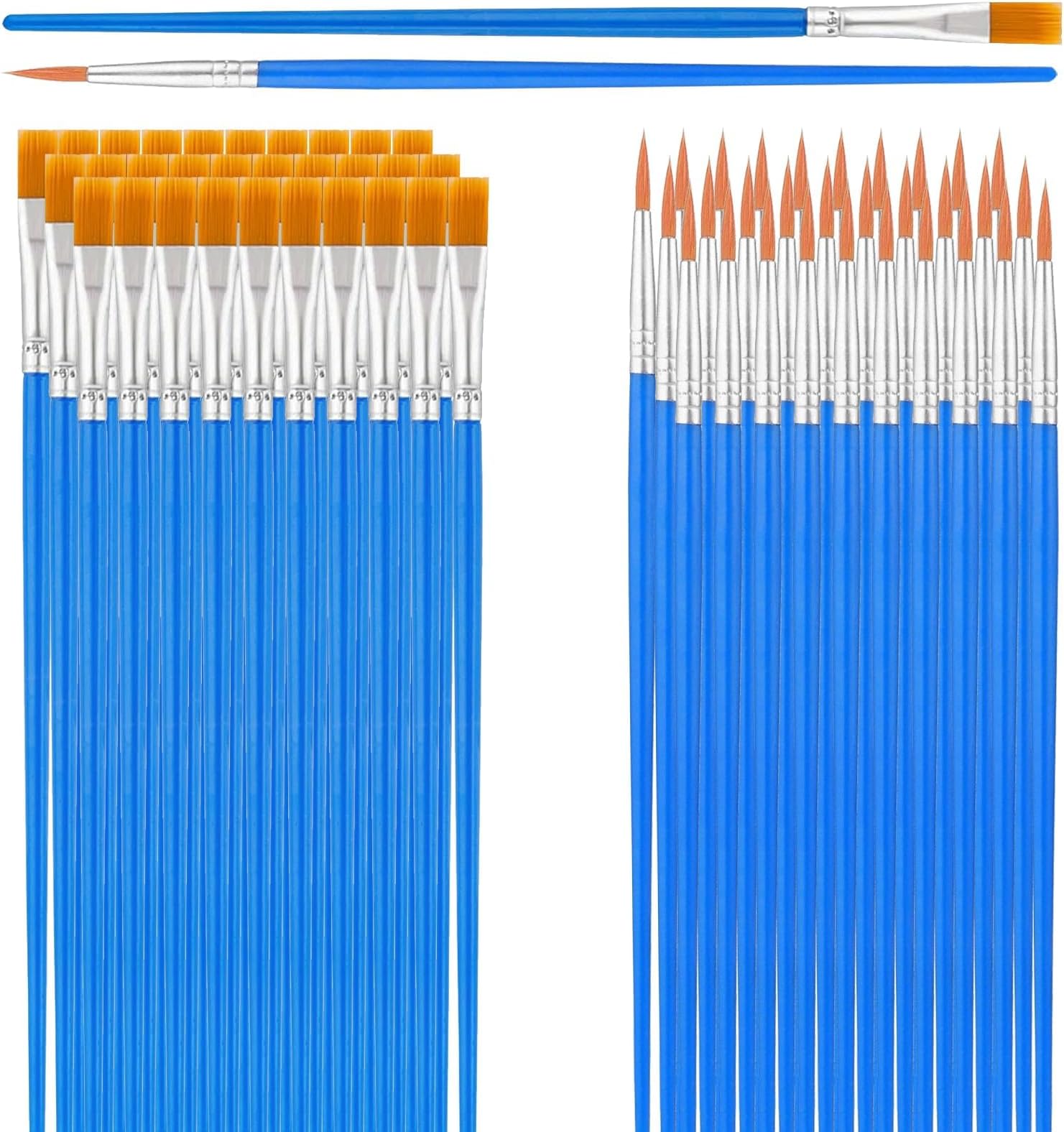 Luyi-Life60 Pcs Small Paint Brushes Bulk,Flat Pointed Acrylic Paint Brushes Nylon Hair Paint Brushes for Classroom Painting Party Acrylic Oil Watercolor Rock Canvas Face Body Egg Painting