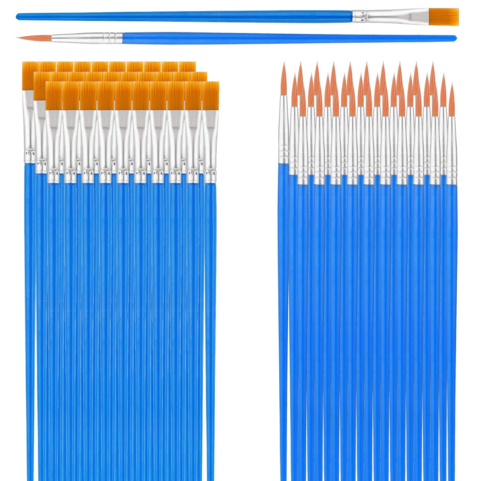 Luyi-Life60 Pcs Small Paint Brushes Bulk,Flat Pointed Acrylic Paint Brushes Nylon Hair Paint Brushes for Classroom Painting Party Acrylic Oil Watercolor Rock Canvas Face Body Egg Painting