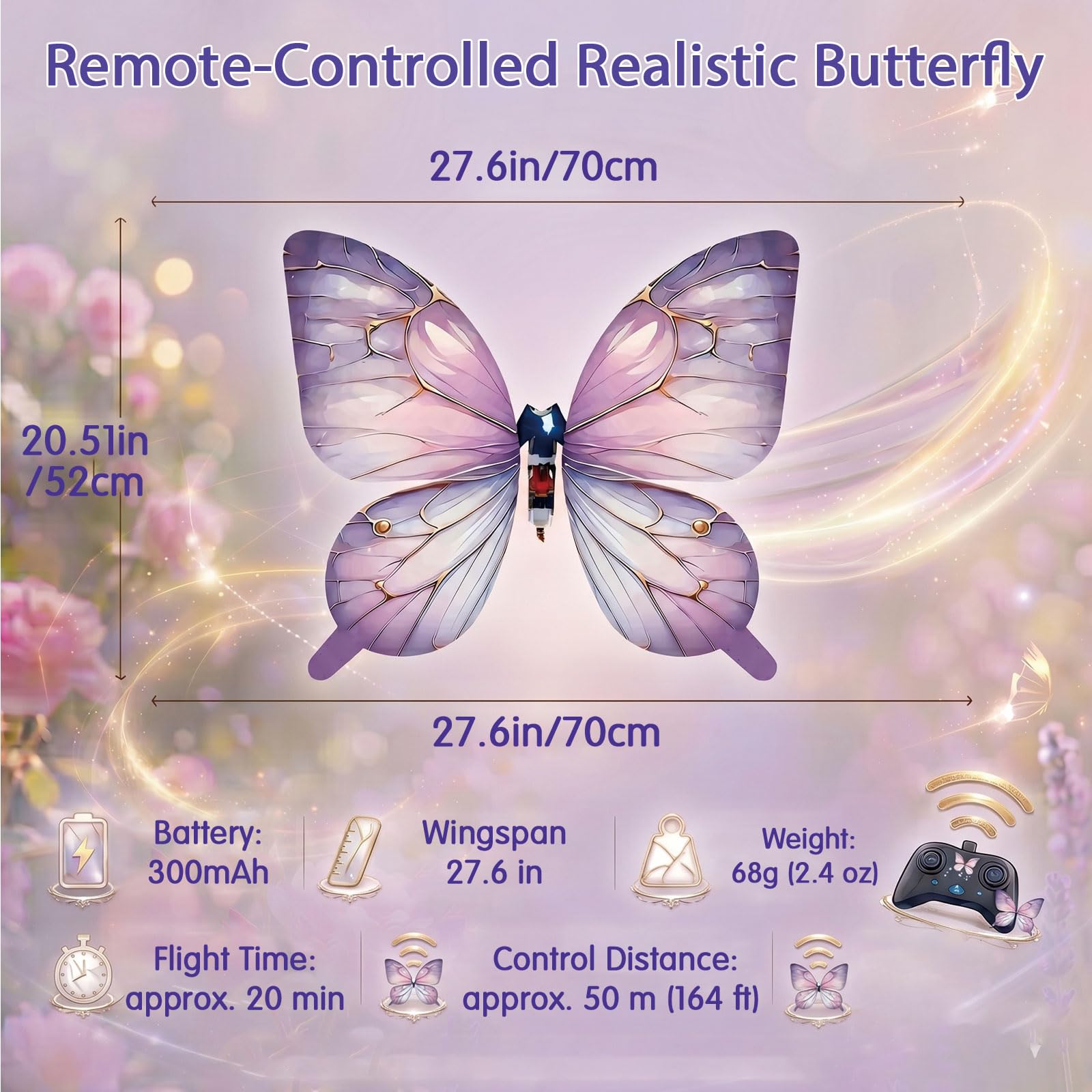 Juguete Mariposa Voladora Biónica Ornitóptero Alas Batientes Drone Insecto RC para Principiantes Silencioso Marco de Carbono Regalo Interior Exterior Boda Escenario,G