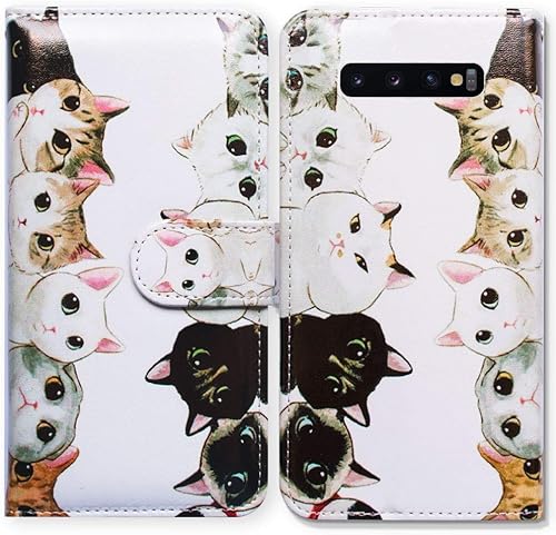 Bcov Funda para Galaxy S10 Plus, color blanco y negro, con diseño de gatos lindos, con ranura para tarjetas, soporte para Samsung Galaxy S10 PlusS10+