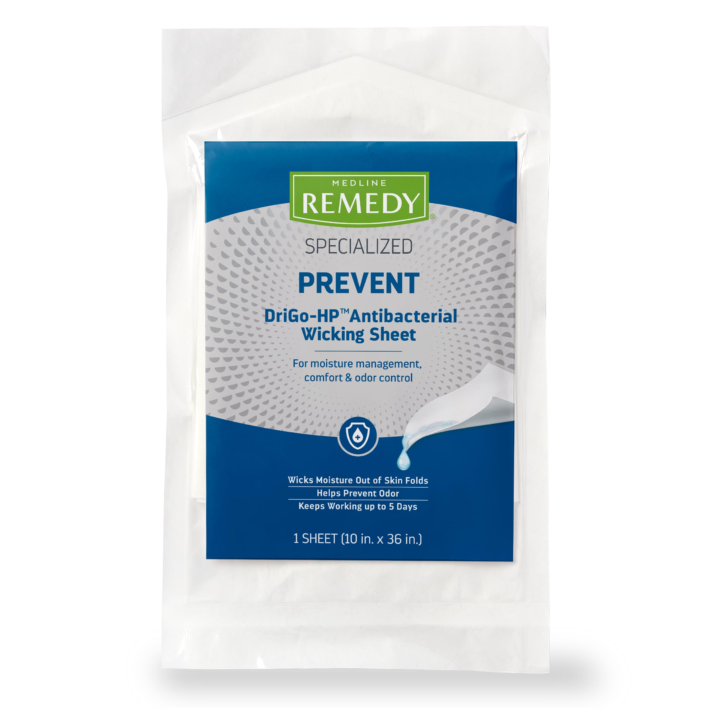 Medline Remedy Specialized DriGo-HP Antibacterial Wicking Sheet, 10" x 36", Advanced Moisture Management, Hospital Grade