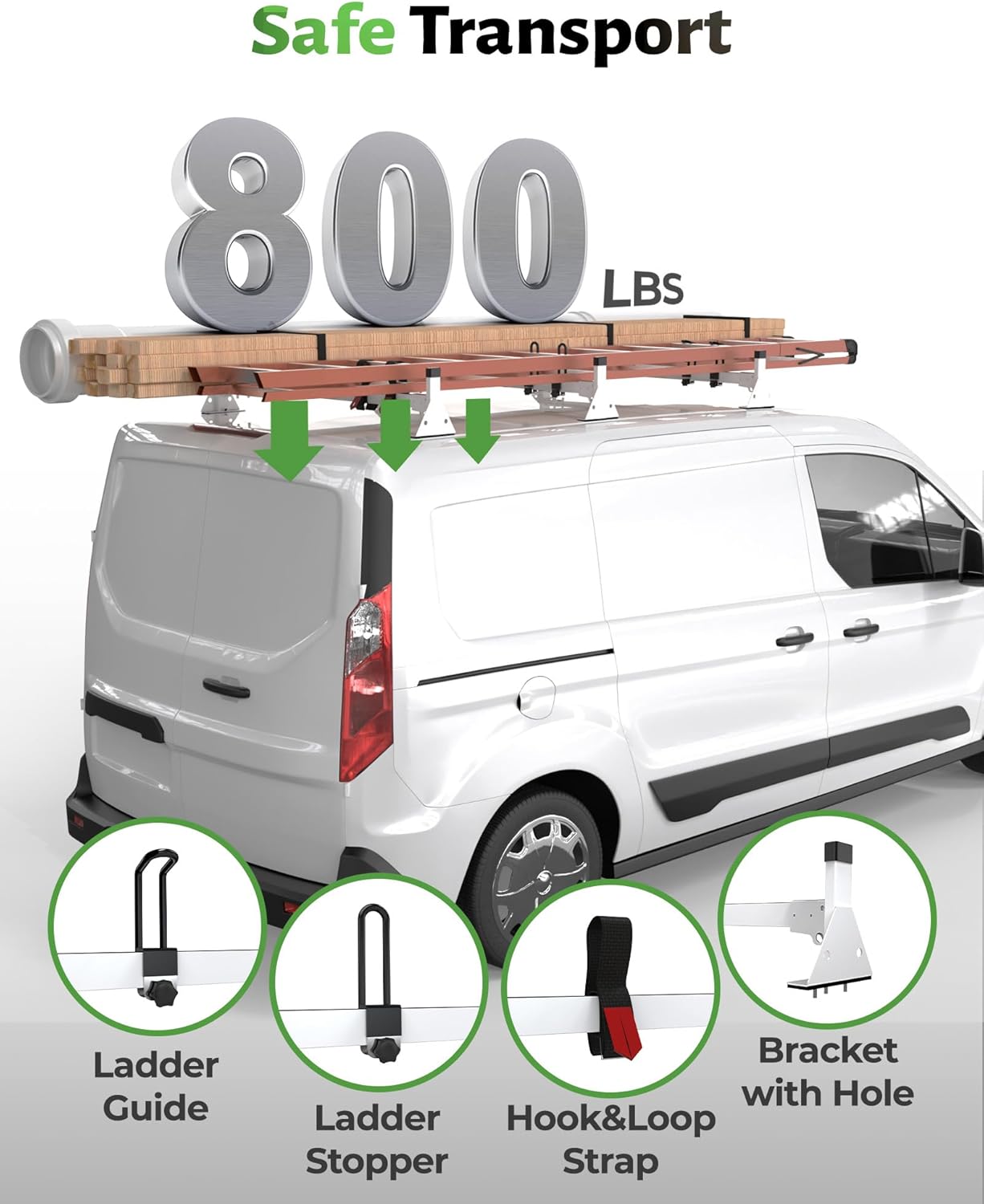 StarONE 46" Van Ladder Rack,Van Roof Rack Fit for 2014-On Ford Transit Connect,White,3 Bars,800lbs