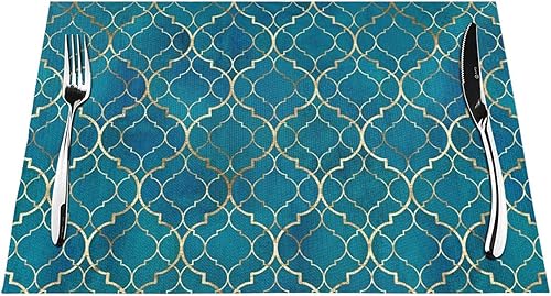 Miniatura 9 de Mid Century Fifties - Juego de 4 manteles individuales modernos y retro atómicos amarillos para cocina, comedor, granja, vacaciones, decoración del