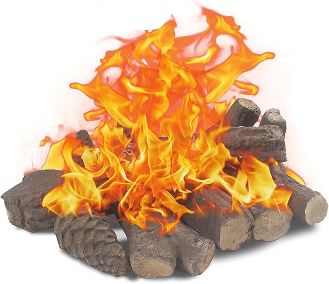 Grandhom Gas Fireplace Logs,10pcs Small Firepit Logs, Decorative Ceramic Wood Log Set for Indoor Outdoor Gas Insets,Vented,Ventless,Electric,Ethanol,Gel Fireplaces
