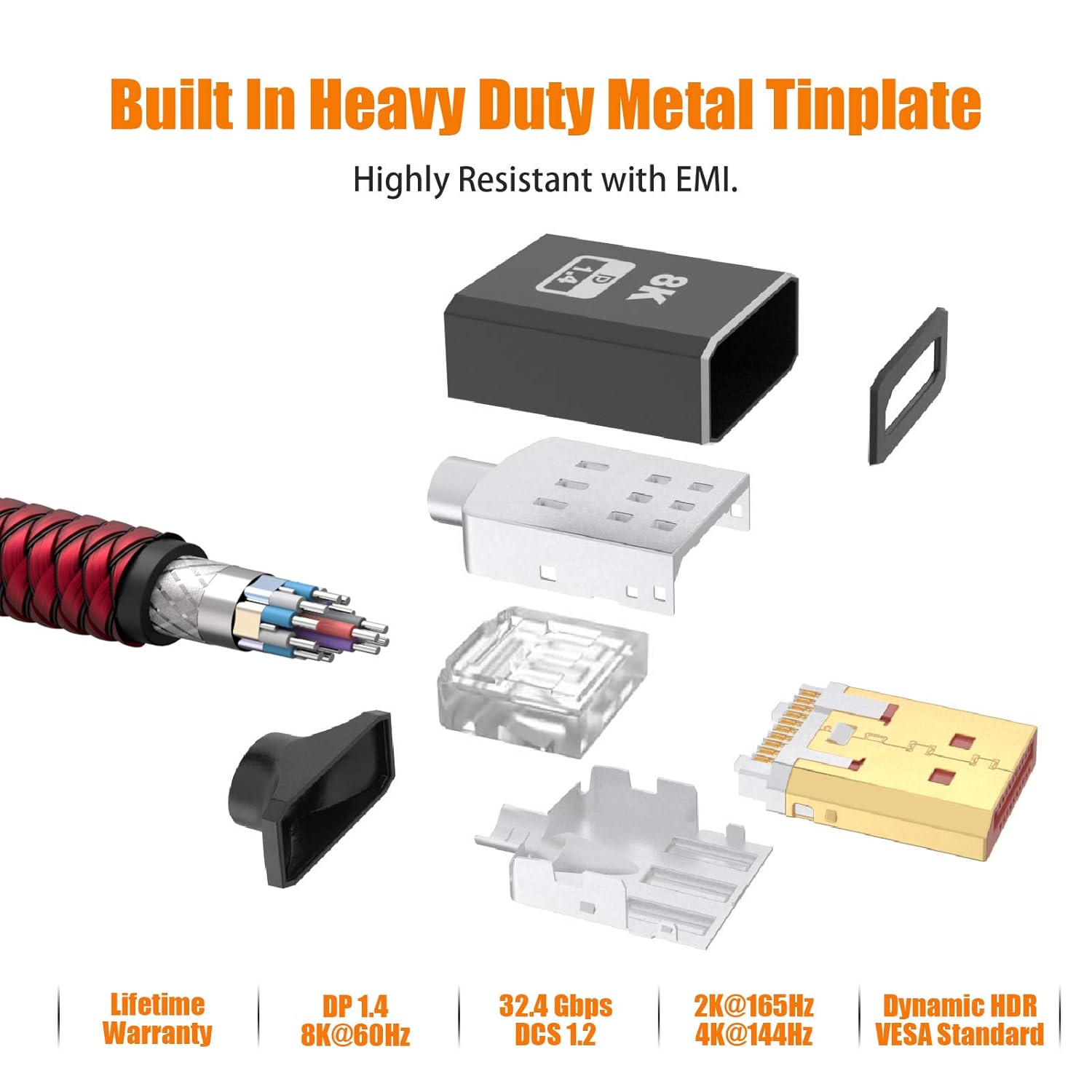 BIFALE VESA Certified 8K DisplayPort 1.4 Cable 25ft 2Pack, DP 1.4 Cable Nylon Braided Supports (8K@60Hz, 4K@144Hz and 1080P@240Hz), HBR3, 32.4Gbps, HDCP 2.2, DSC1.2 for Laptop Gaming Monitor