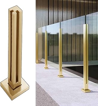 Gold Glass Railing Post Clamps with Screws, Balcony Patio Garden Stair Balustrade Post System, Stainless Steel Windproof Panels Balusters, Corner Post-H-75cm29.5"
