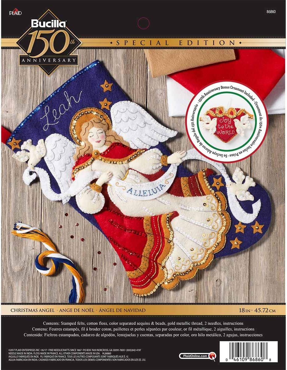 Bucilla Christmas Angel Stocking Kit, Blue, Gold, White, 18" Felt Stocking kit