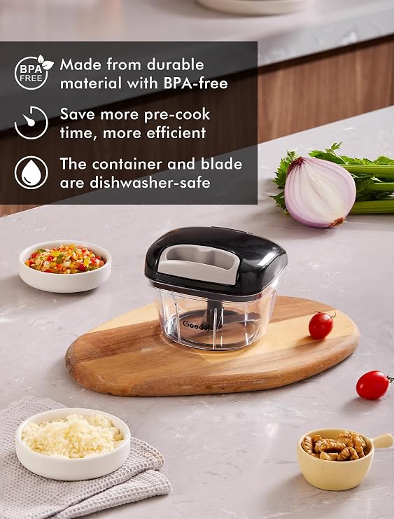Geedel Manual Food Chopper, 500ML Onion Vegetable Hand Chopper Pull String