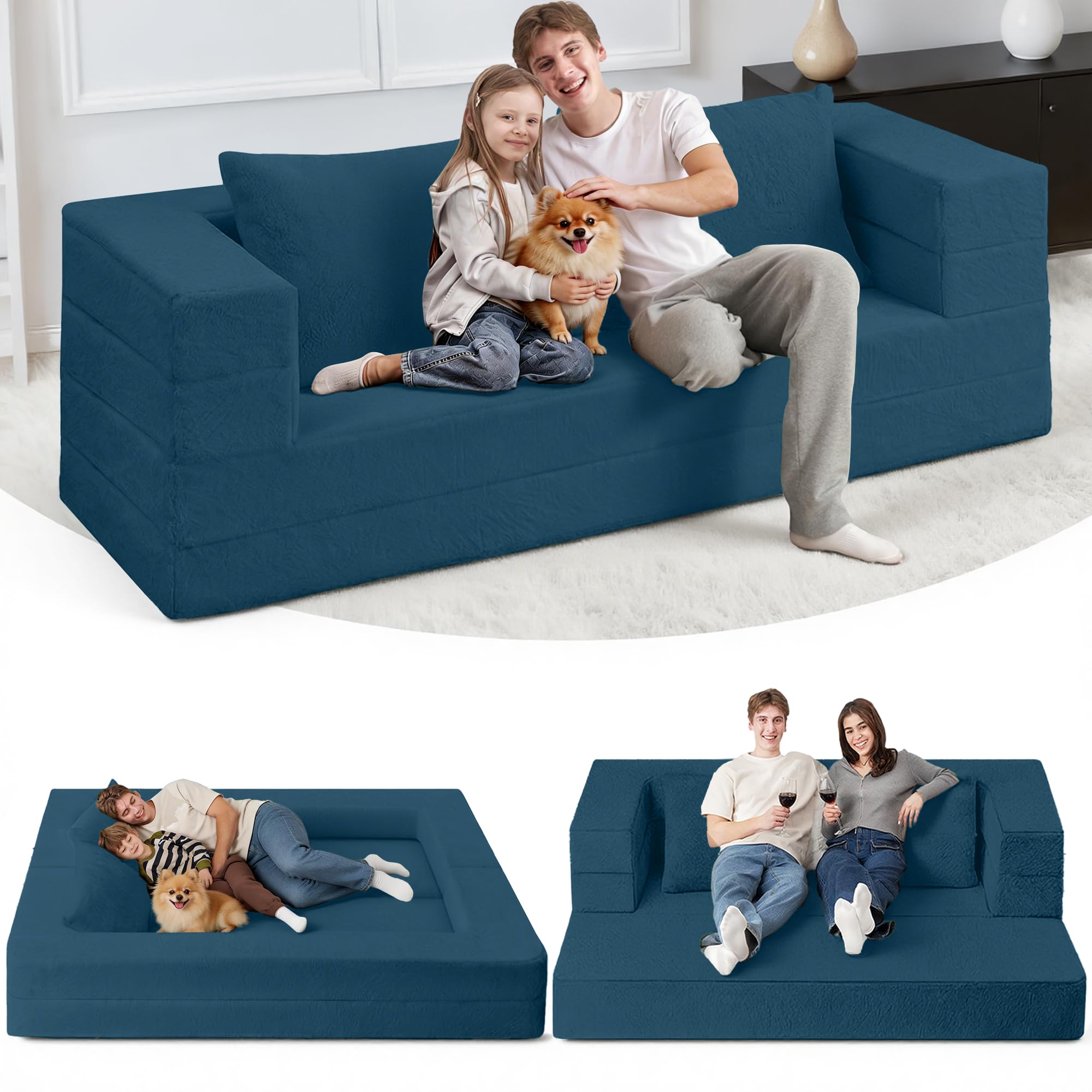 Futon Sofa Bed with Pillow 3-in-1 Sleeper Sofa Bed with Removable Cover Convertible Floor Sofa Bed No Assembly