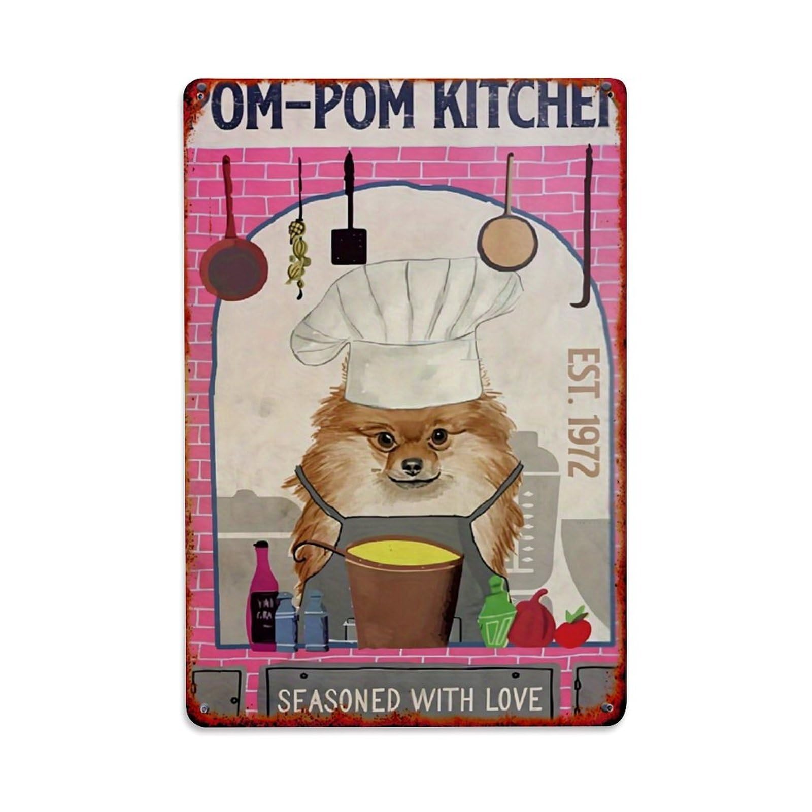 Jdfenggu Vintage Chef Dog Kitchen Sign Retro Metal Tin Sign, Metal Poster For Bar, Home, Man Cave, Kitchen, Laundry Room Art Decor 8X12 Inch