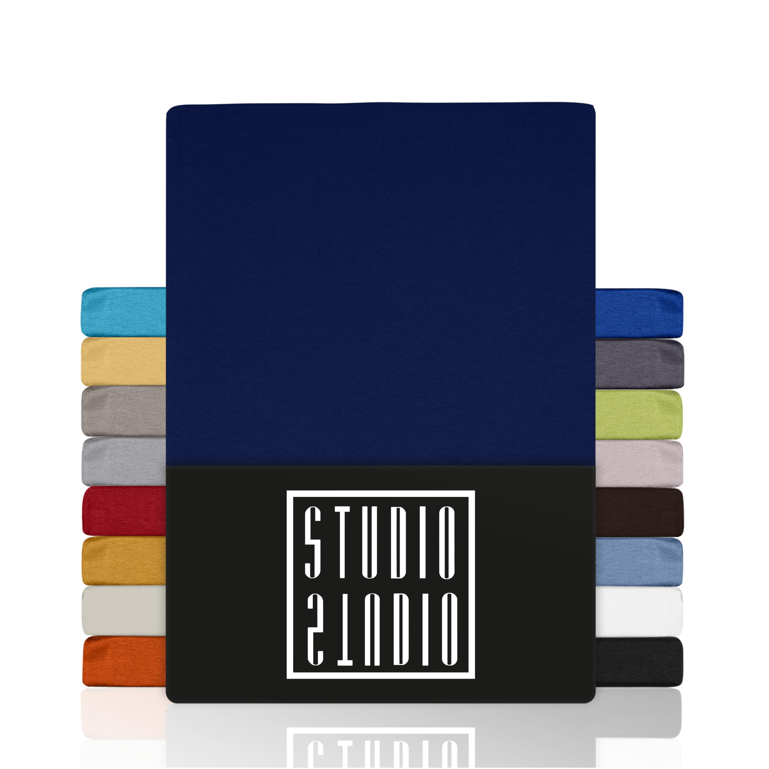 STUDIO Basic Fitted Sheet 180 x 200 cm - Jersey Fitted Sheet Made of 100% Combed Cotton - Navy - Oeko-Tex Certified, Non-Iron & Elastic - for Mattresses 15-25 cm