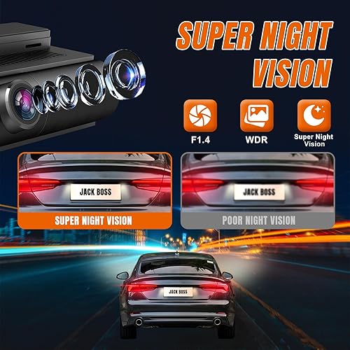 Miniatura 4 de Jack Boss Dash Cam 4K2.5K Ultra HD Cámara de tablero para automóviles, WiFi integrado, aplicación, pantalla IPS de 3 pulgadas, visión nocturna,