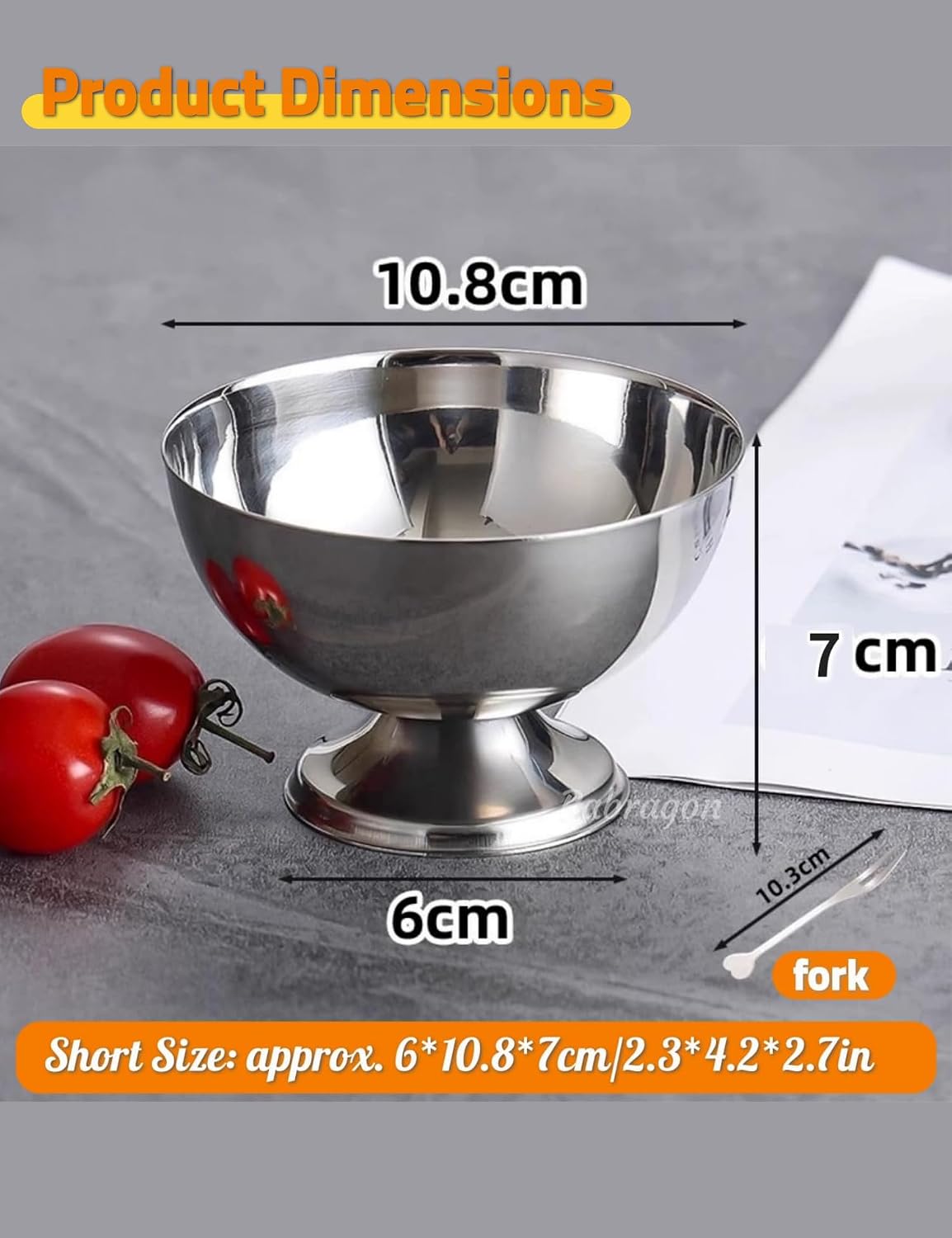 4-Pack Stainless Steel Salad Cup With Forks, Ice Cream Dessert Bowl