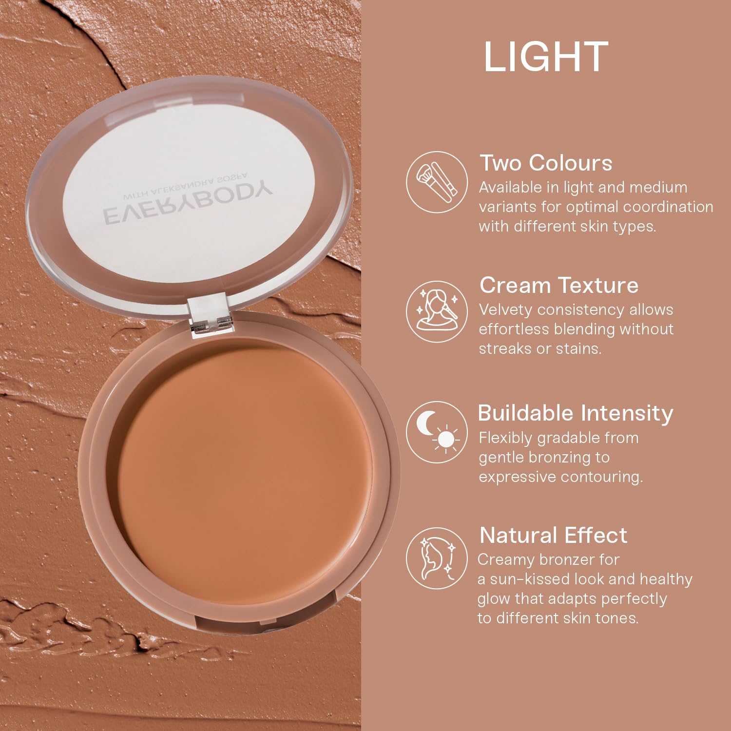 EVERYBODY LONDON - Kremowy Bronzer do Twarzy, Naturalny Efekt, Stworzony przy Współpracy z Aleksandrą Sosfą (Light, One Size)