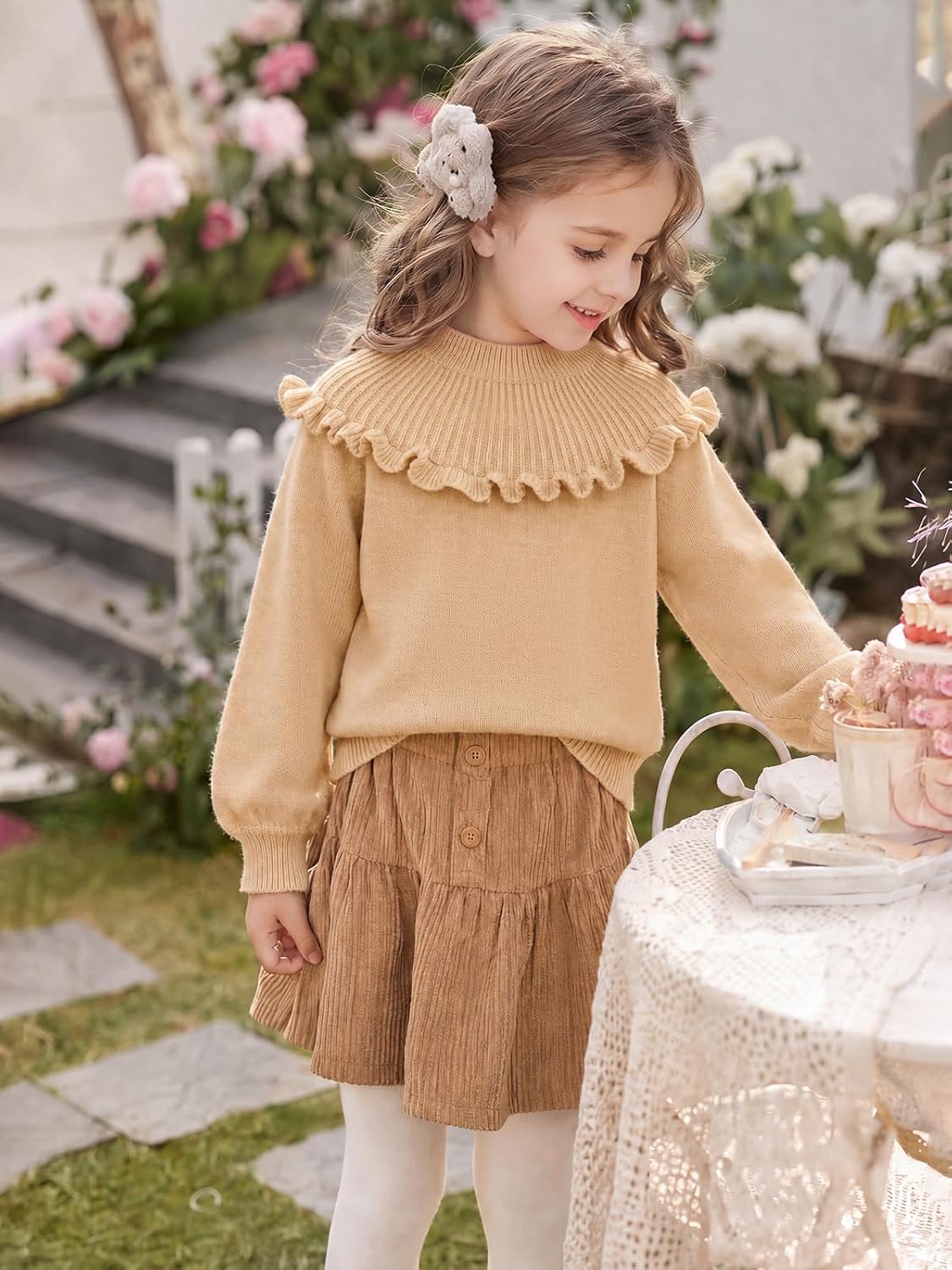 Haloumoning Toddler Baby Girl Mock Neck Ruffle Trim Pullover Sweater 9M-8Y
