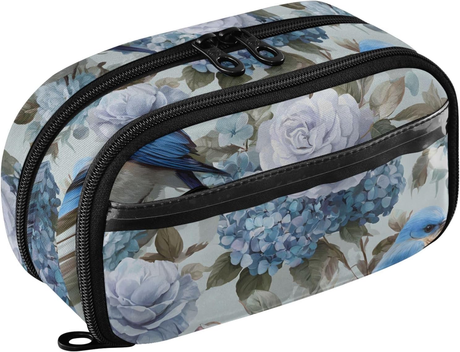 ALAZA Bluebird Flower Pattern Large Capacity Pencil Case, Aesthetic Stationery Organizer Bag with Clear PVC Window, High Capacity Pen Pouch with Dividers for School Office Travel
