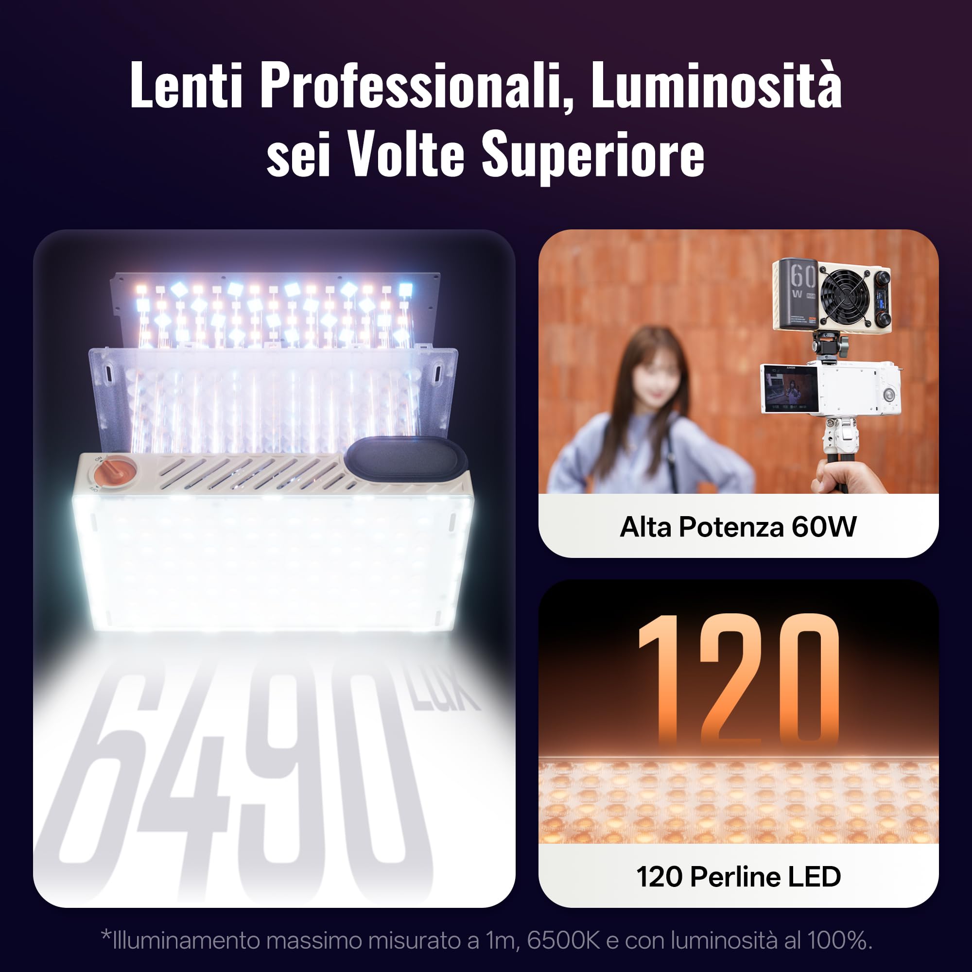 ZHIYUN FIVERAY M60 Ultra 60W RGB Luce Video [Ufficiale] Luce Portatile per Fotocamera con Cold Shoe, Magnetic Mount, Controllo APP&Padrone-Schiavo, 2500K~10000K, per DSLR Foto Illuminazione, 430g