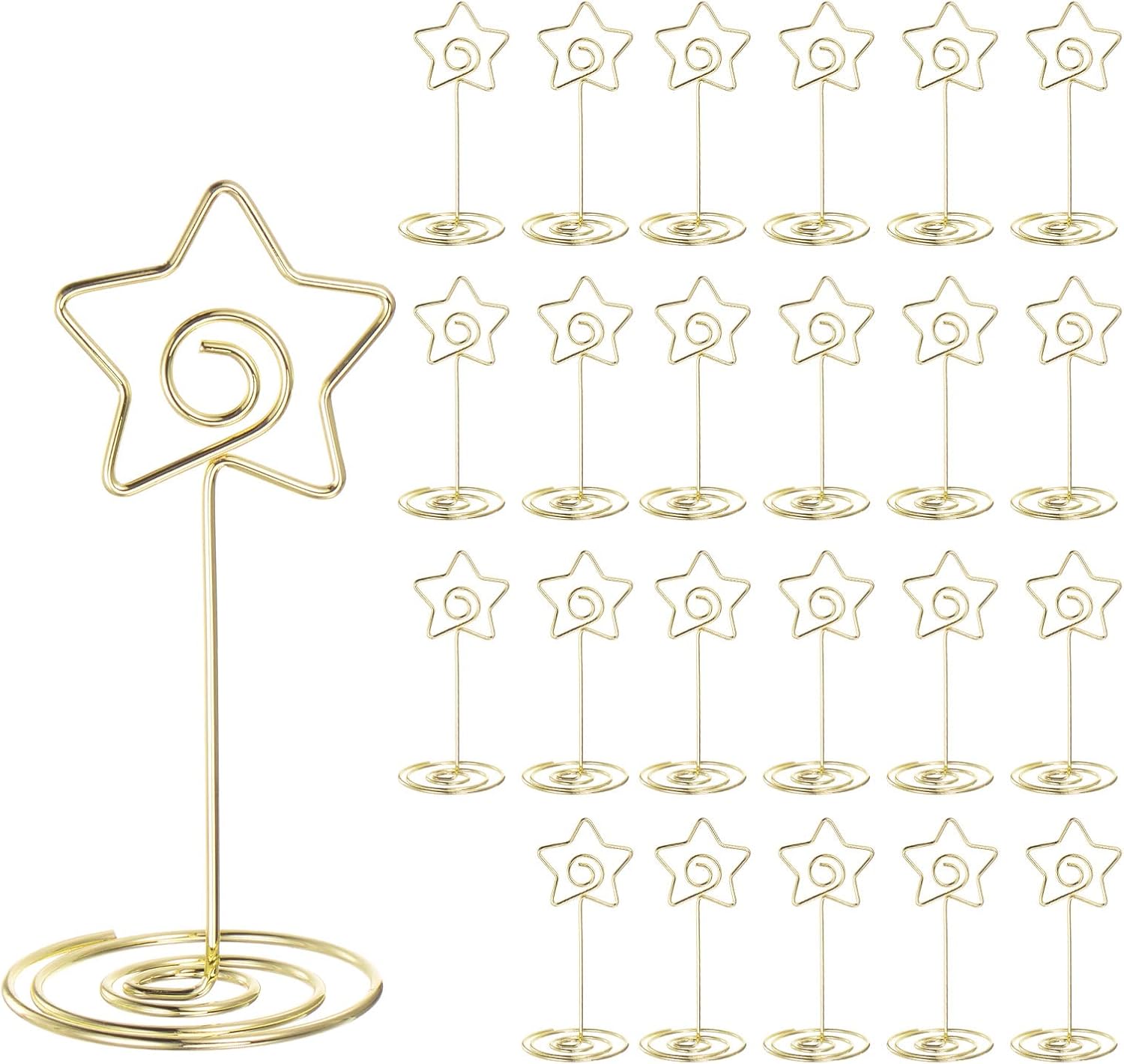HARFINGTON 24pcs Table Number Holders 3.35 Inch 85mm Tall Star Shape Steel Photo Holders for Centerpieces Table Place Card Holders for Wedding Reception Party Office Home, Gold Tone