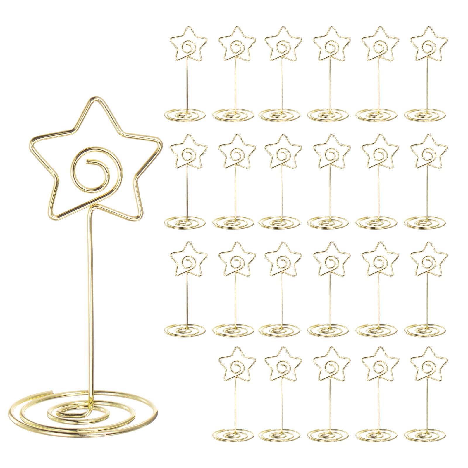 sourcing map Soporte para Número de Mesa 24uds, 85mm Alto, Portafoto de Acero Forma de Estrella para Centro de Mesa, Soporte Tarjeta para Boda Recepción Fiesta Oficina Hogar, Tono Dorado