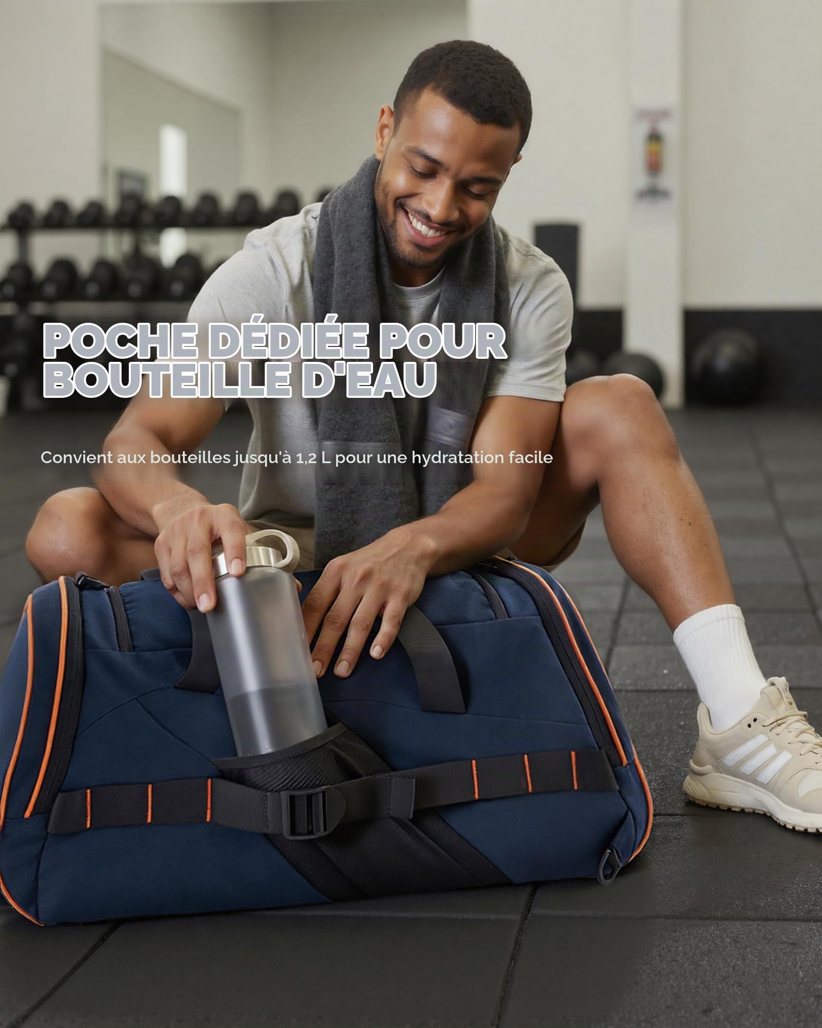 Tolaccea Sac de Sport Homme 47L avec Compartiments Chaussures et Humide | Oxford RPET déperlant | Sac Duffel convertible 3-en-1 | Compartiment chaussures & humide | Laptop 15,6" | Porte-bouteille