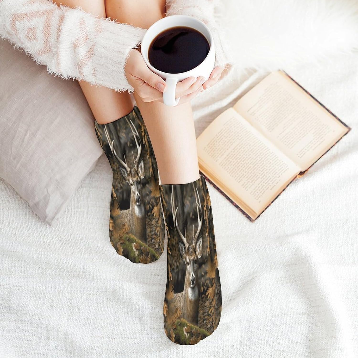 Camouflage Deer Ankle Socks for Men Women 5 Pairs