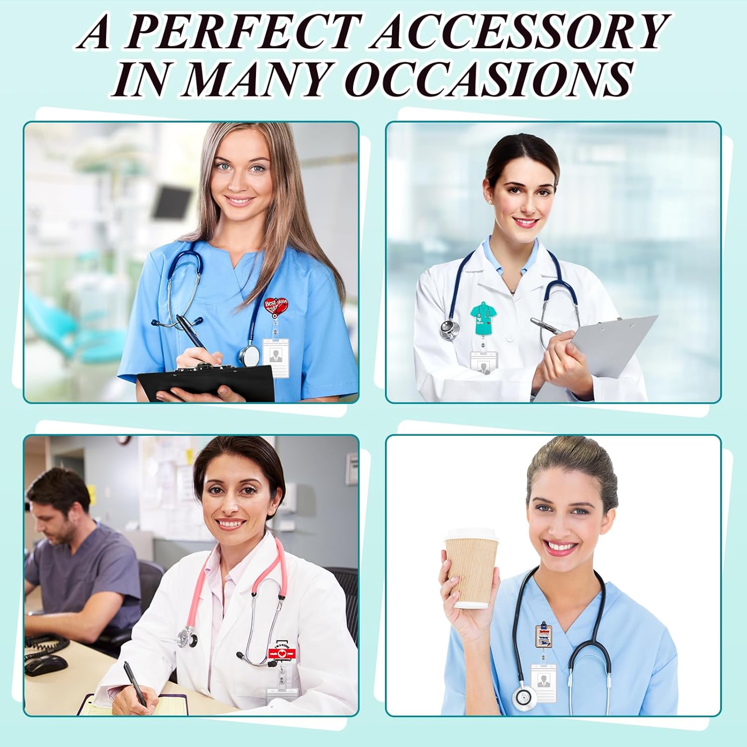 Henoyso 60 Pcs Nurses Week Gifts Bulk 2026 for Women, CNA RN Nursing Appreciation Gifts Bulk, Retractable Badge Reel Nurse Keychain for Nurses Student Doctor Graduation (Cute)