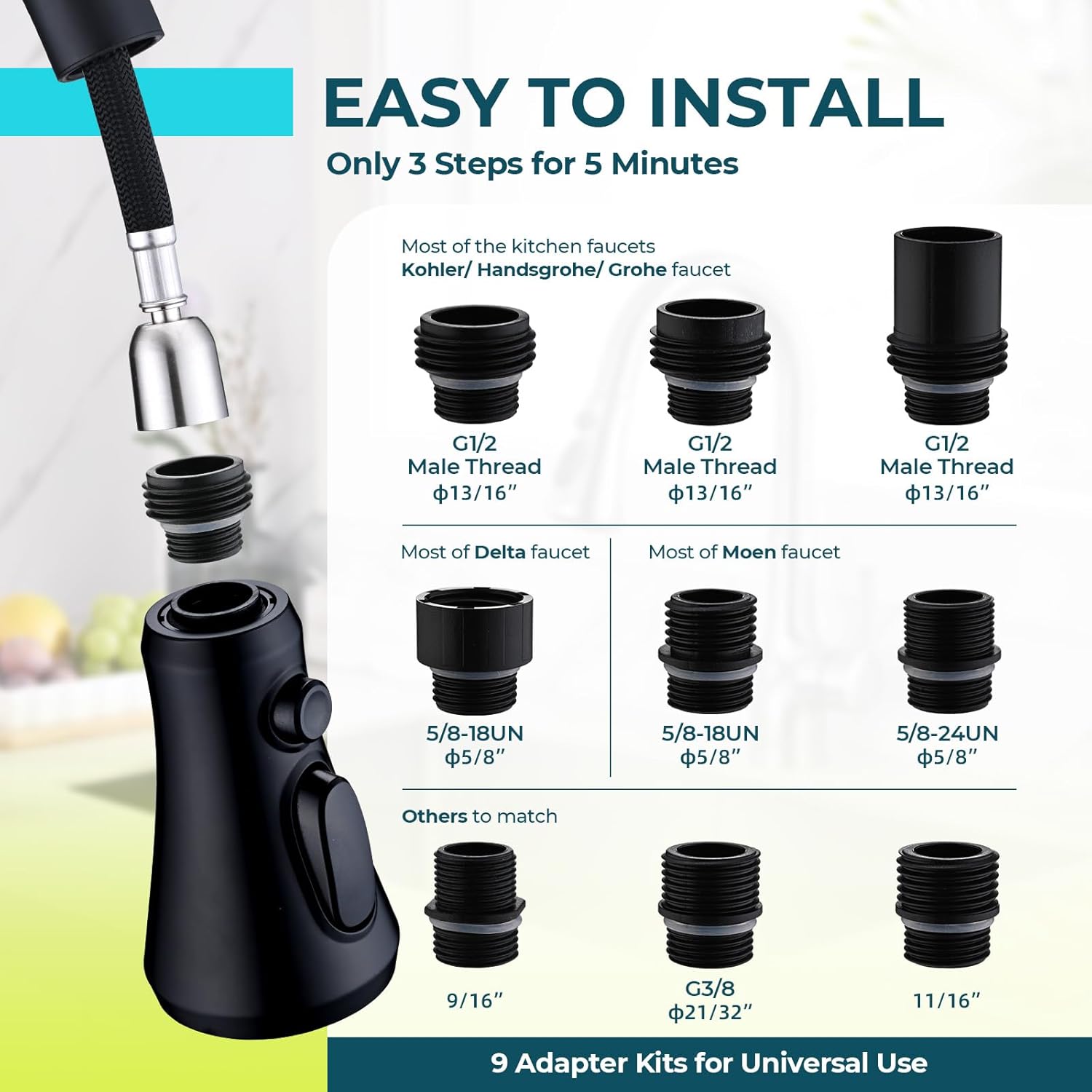 VFAUOSIT Pot Filler Faucets, Black Kitchen Sink Pot Filler Faucets with Faucet Sprayer Head