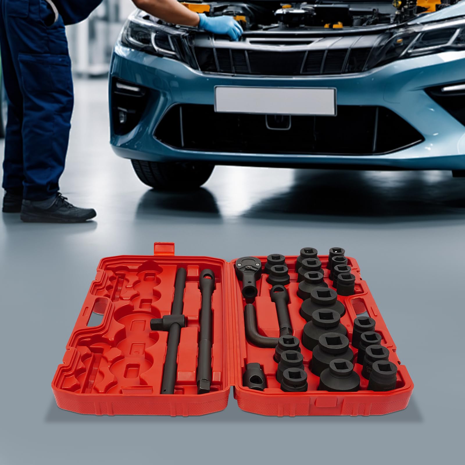 Juego de llaves de vaso de 26 piezas, juego de llaves de impacto portátiles, 21-65 mm, caja de tuercas para reparación y reconstrucción de vehículos de motor