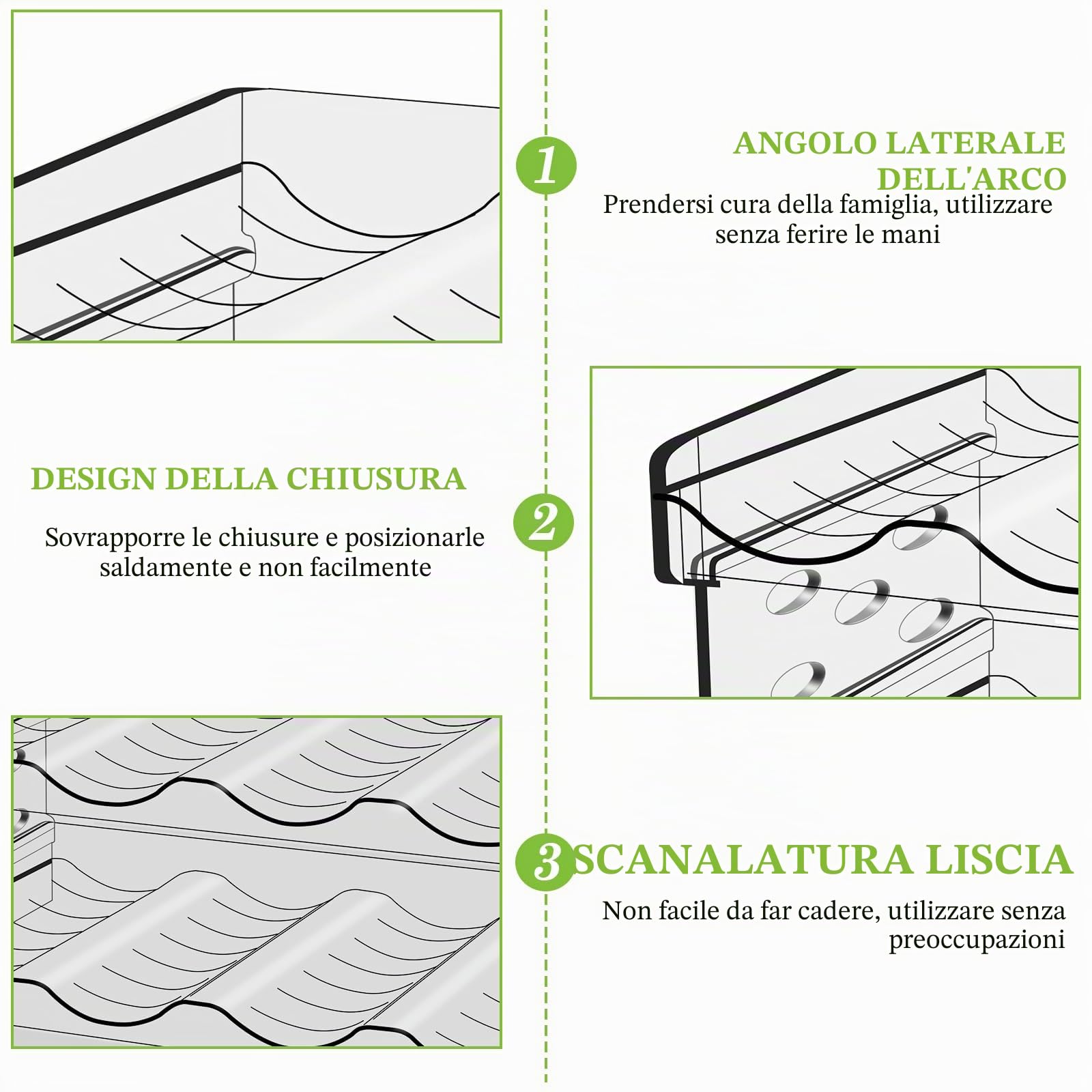 Bottiglie organizer per frigorifero: 8 bottiglie, portabottiglie impilabili, portabottiglie di vino, in plastica, porta lattine, porta bottiglie d'acqua trasparente per armadio, ufficio