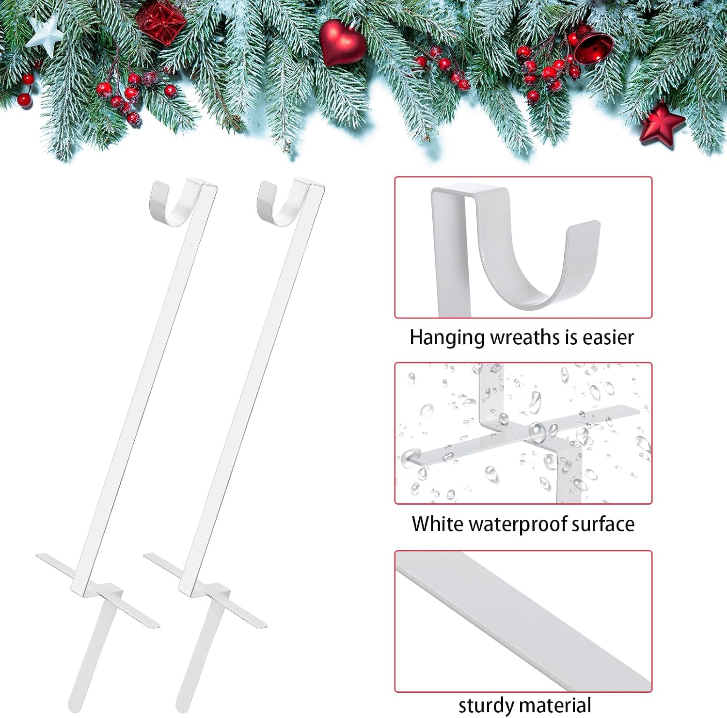 Therwen 2 Pcs Christmas Headstone Wreath Holder Wreath Stand for Cemetery in Ground Tombstone Wreath Hanger for Christmas Memorial Day Gravestone Decoration, White