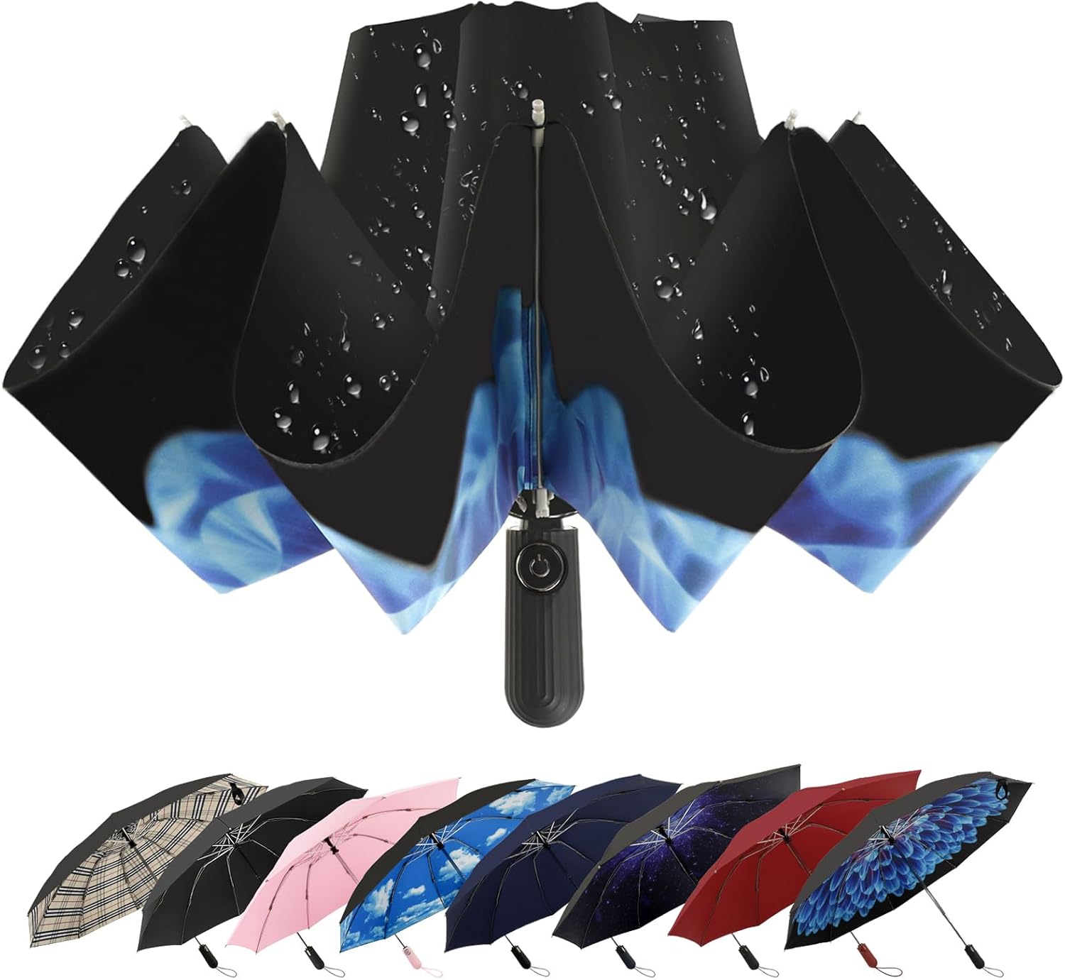 Compact Inverted Travel Umbrella, Automatic Open Close, 9-Rib 46 Inch Windproof Umbrella, Waterproof UPF 50+, Portable Umbrellas for Men, Women, Travel, and Daily Use