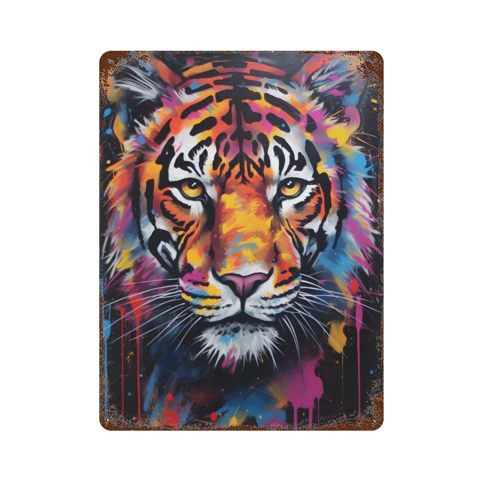 Colorful Tiger Art Print-21 Aged Metal Wall Plaque 15.7"x11.8", Classic Wall Plaque for Garage, Pub Or Kitchen