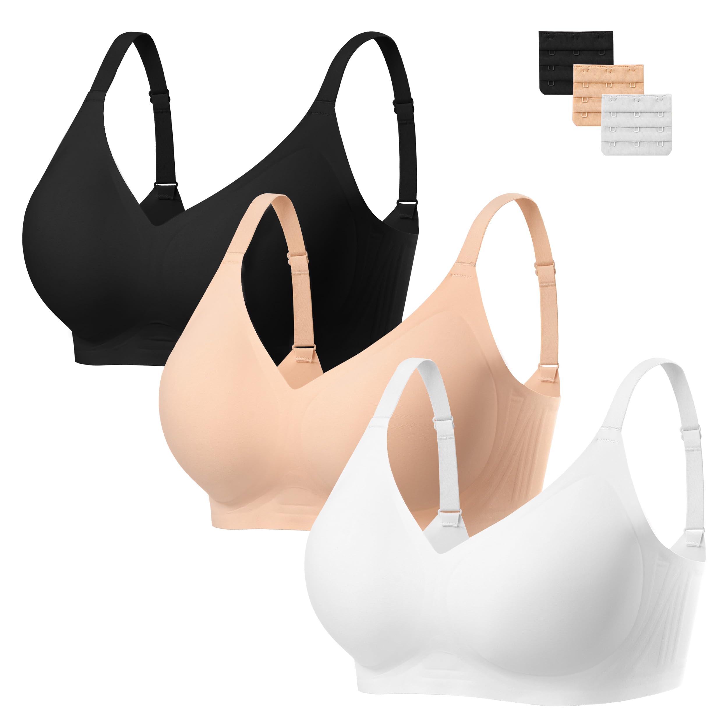 HBselect Reggiseno Senza Ferretto V Collo Morbido e Traspirante Comfy | Seamless Push Up Imbottito Morbido Bra Senza Cuciture con Jelly Strip T-Shirt Bralette con Estensione