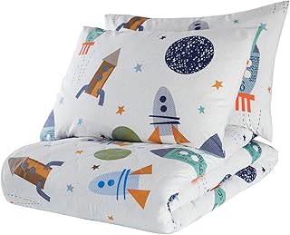 BONPERLA Cartoon Bedding Set, Full/Queen Size Bedspread Set, Space Themed Coverlet, Kids Boys Girls Bedding, (Full/Queen)