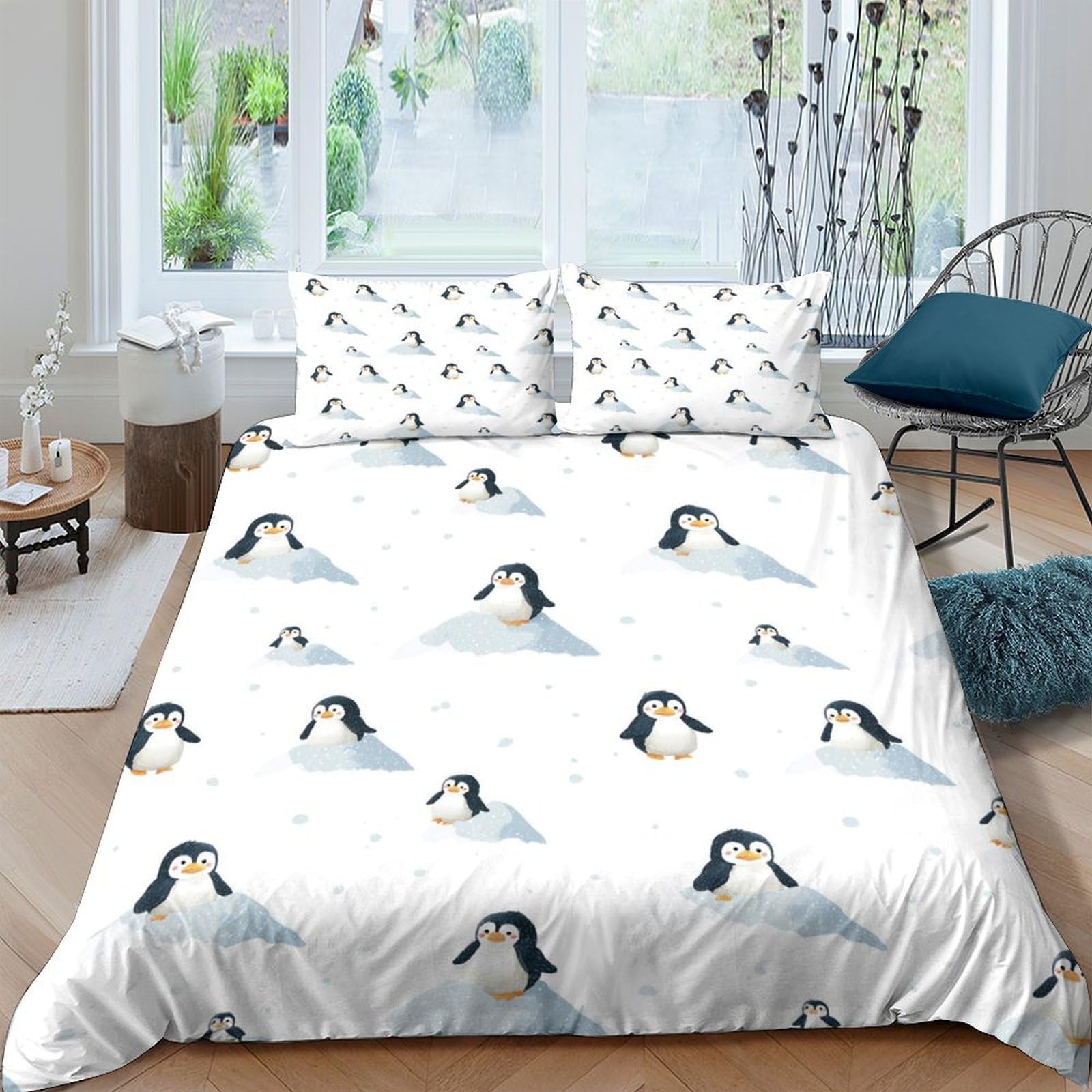Housse de couette pingouin microfibre anti-transpiration lit doux 140x200