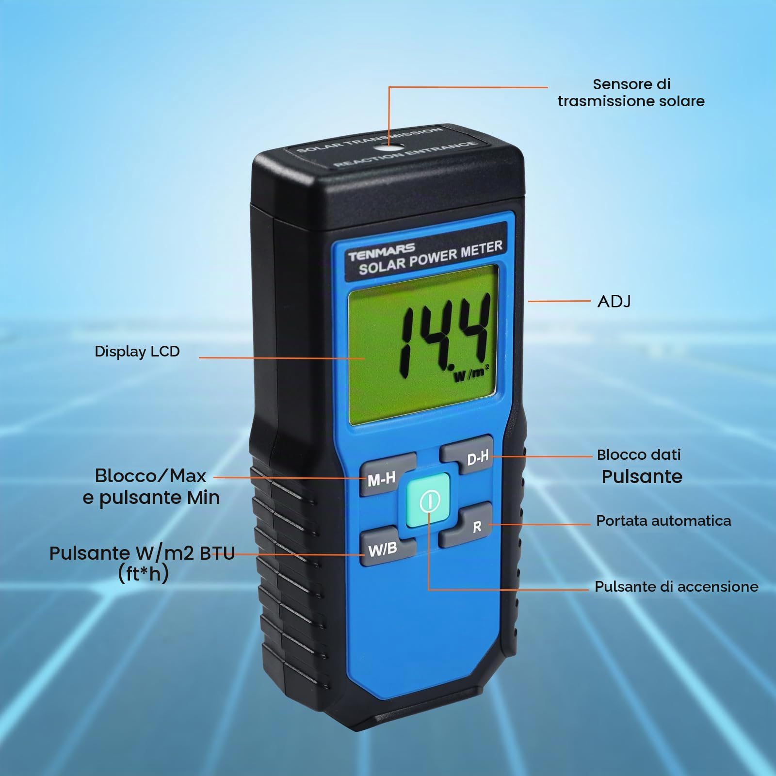 Handheld Digitale Solare Energia Metro (Piranometro) 2000 W/m2, 634BTU / (ft2xh) Misurazione Solare Radiazione Energia Insolazione Tester