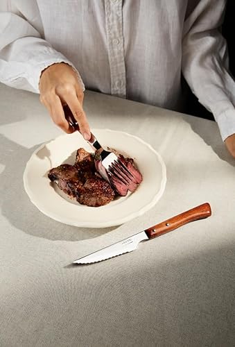 Miniatura 5 de Arcos Cuchillos de Mesa - Tenedor para Carne - Acero Inoxidable 1810 y 8" - Paquete de Asas Madera Color Marrón