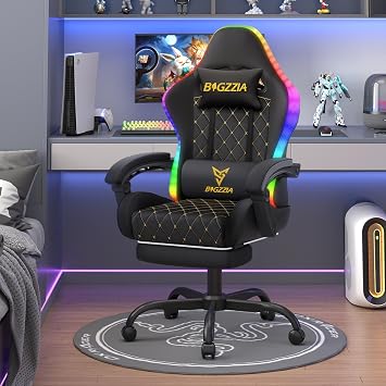 Racingreat Gaming Chair with Led Lights | Ergonomic Racing Style Gamer Chair/High Back, Lumbar Support, Recliner, Footrest Black