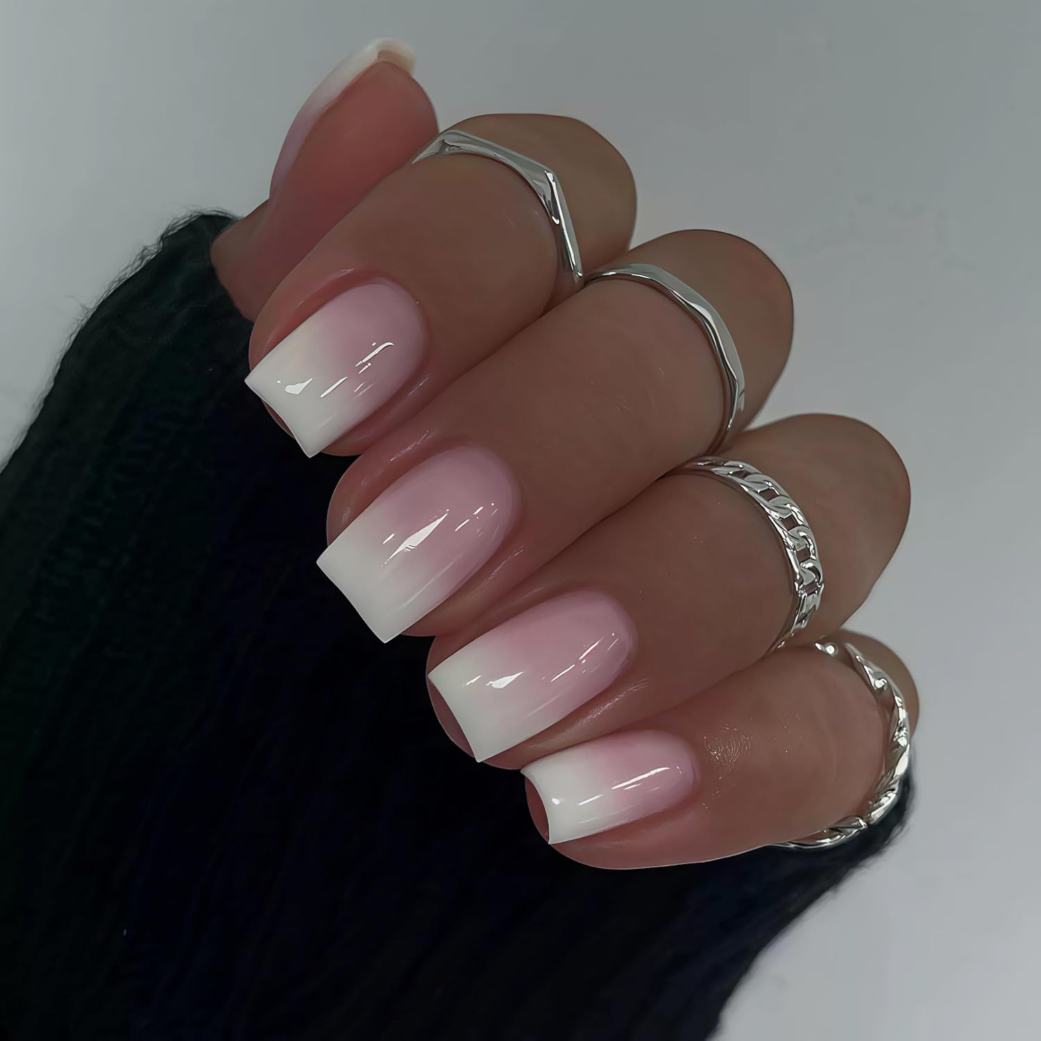 Pink French Tip Gradient Press on Nails - Glossy Acrylic