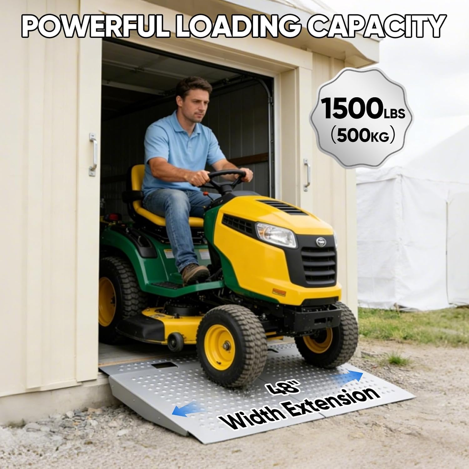 Shed Ramp, 29" X 48" Ramps for Lawn Mower, Riding Mower, 1500LB Capacity, Anti-Slip Punch Plate Ramp for Shed, ATV, Motorcycles, Garages & Barns, Heavy Duty Metal Steel, Easy to Install