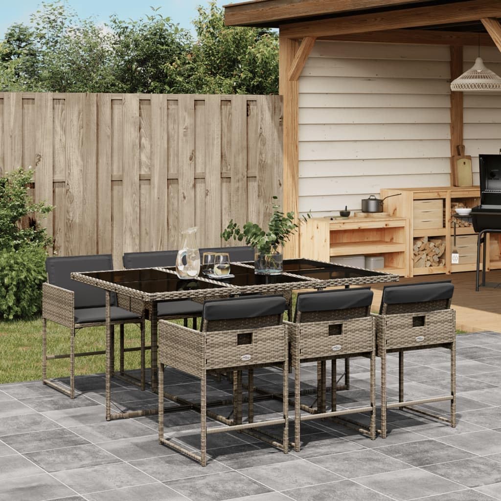IKAYAA Conjunto de Jardín de Ratán, Juego Comedor de Jardín, Mesa Jardin Exterior con 6 Sillas, Mesa y Sillas De Comedor De Ratán, Negro 7 pzas Type-104
