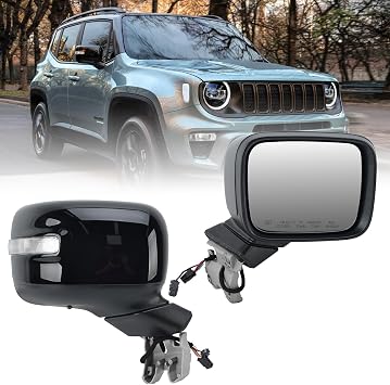 Right Passenger Side Mirror Compatible with Jeep Renegade 2015 2016 2017 2018 2019 2020 2021 2022 Door Mirrors Power Heated with Turn Signal Indicator Temperature Sensor Bright Black 7+2 pins