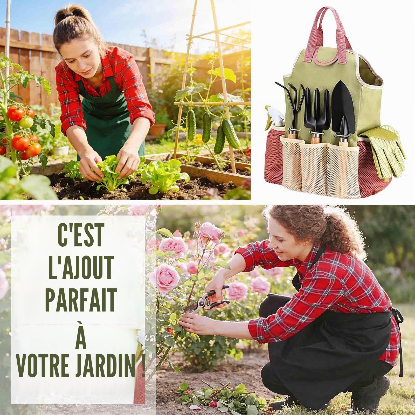 Lot de 9 outils de jardin avec sac à main, outils de jardin inoxydables et ergonomiques, cadeau de jardin idéal pour les femmes pour les amateurs de jardin
