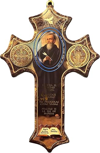 Cruz de pared de madera de San Benito de 7 pulgadas para regalo religioso San Benito Cruz